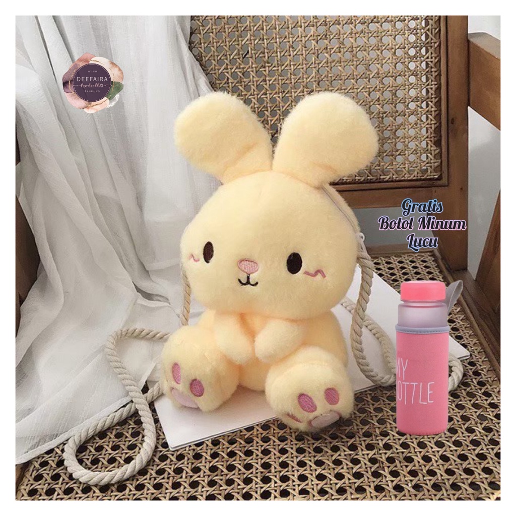 Tas Ransel Boneka Kelinci Bahan Rasfur Lembut Free Botol Minum Lucu