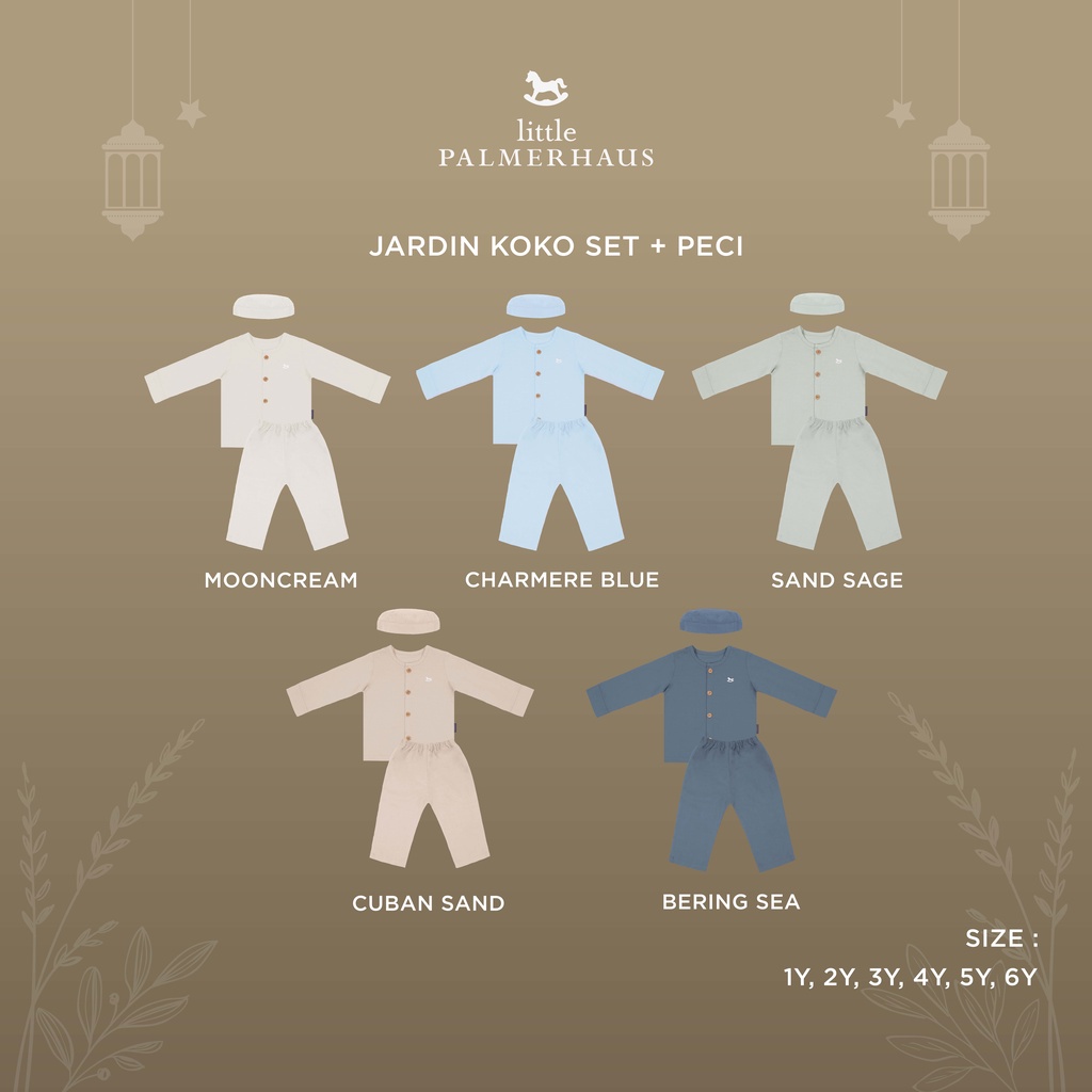 PROMO 7.7 PROMO BAJU LEBARAN LITTLE PALMERHAUS TIMELESS KOKO SET BAJU LEBARAN  JARDIN KOKO SET + PECI SETELAN ANAK MUSLIM LAKI LAKI BAJU PANJANG CELANA PANJANG + PECI 1 - 6 TAHUN