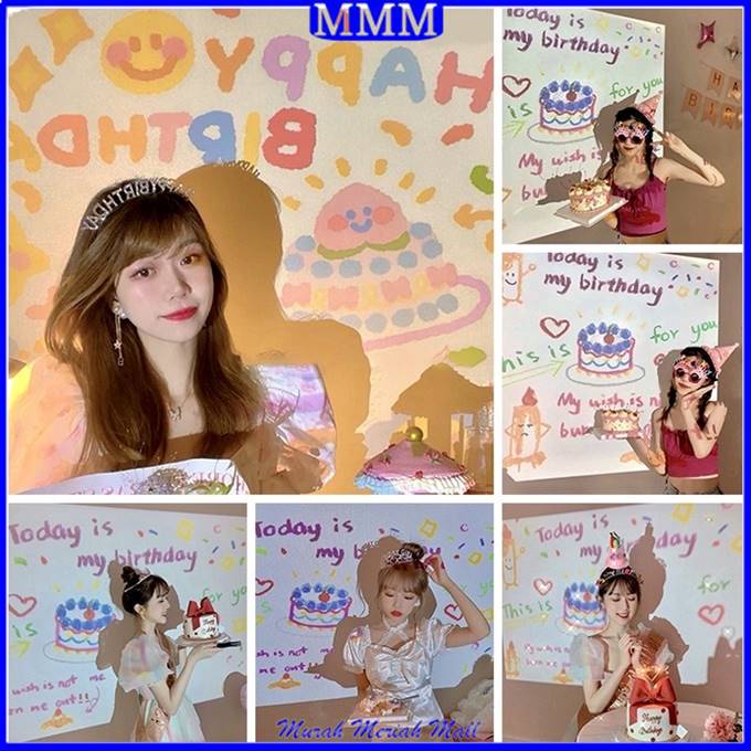 MMM Proyektor Mini Ulang Tahun Portable Backdrop Mini Birthday Projector Party Lamp Cute Birthday Gift Idea