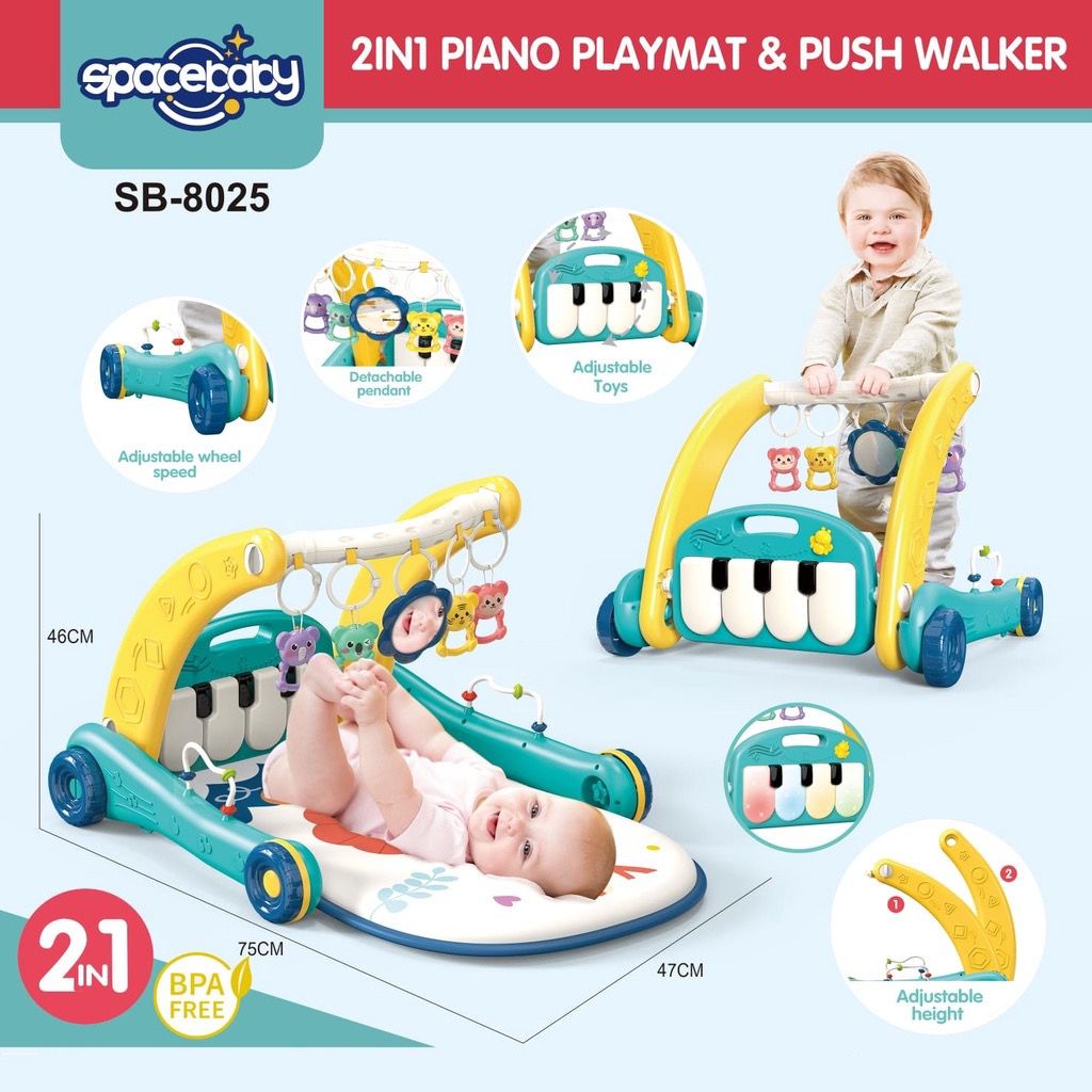 Mainan Piano Bayi Matras Alat Bantu Jalan Anak Spacebaby 2in1 Playmat &amp; Push Walker SB-8025