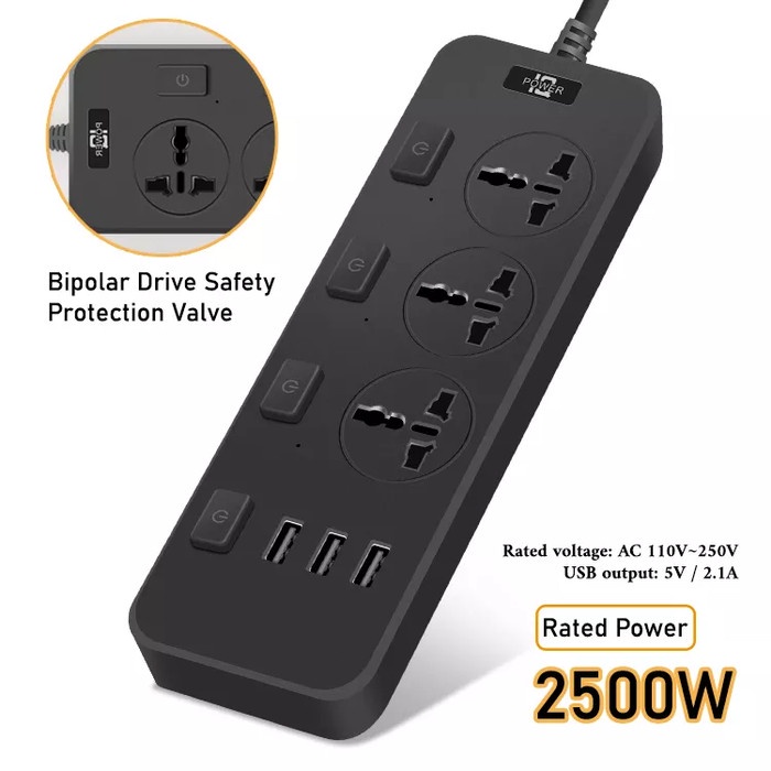 Smart Switch T14 Stop Kontak 3 Power Socket 3 USB Port Power Strip