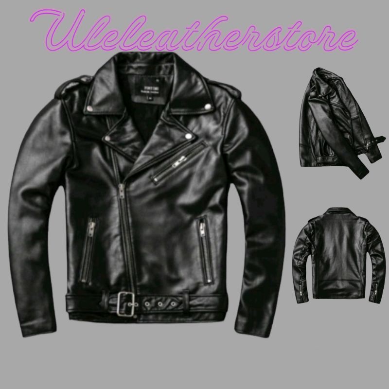 JAKET PRIA ASLI KULIT MODEL BIKERS ROCK N ROLL