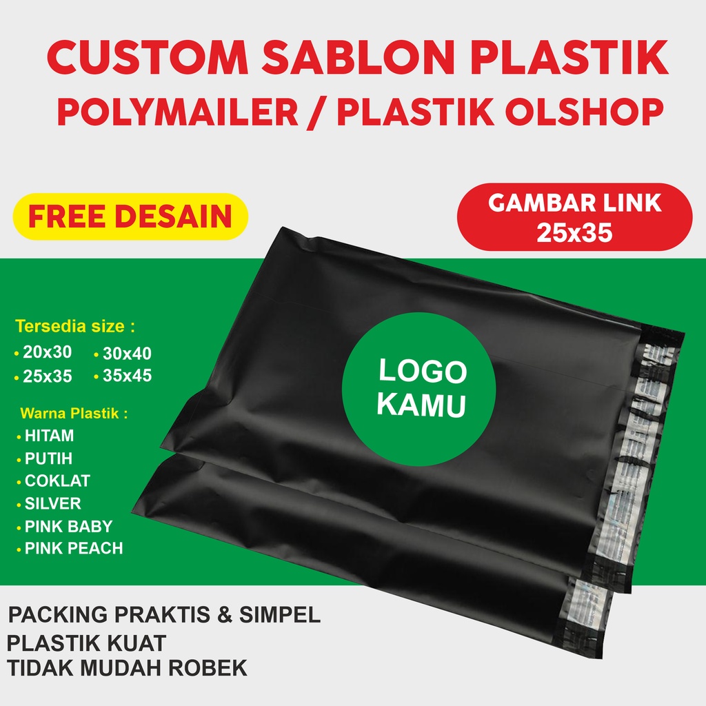 Sablon Plastik Packing Murah Free desain polymailer