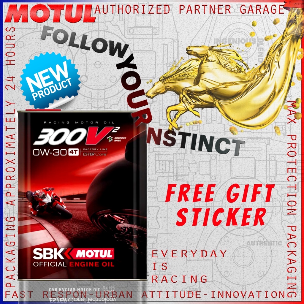 MOTUL 300V² 4T FACTORY LINE SBK 0W-30 ORGANIC BASE OLI RACING IMPORT KEMASAN KALENG TERBARU