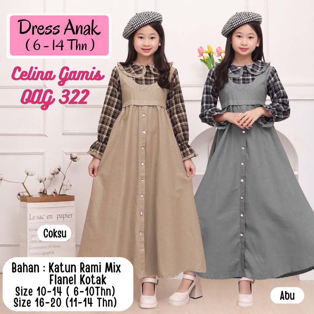( 6 - 14 TAHUN ) DRESS FASHION ANAK PEREMPUAN TANGGUNG / GAMIS KATUN RAMI MIX FLANEL KOTAK / BAJU LE