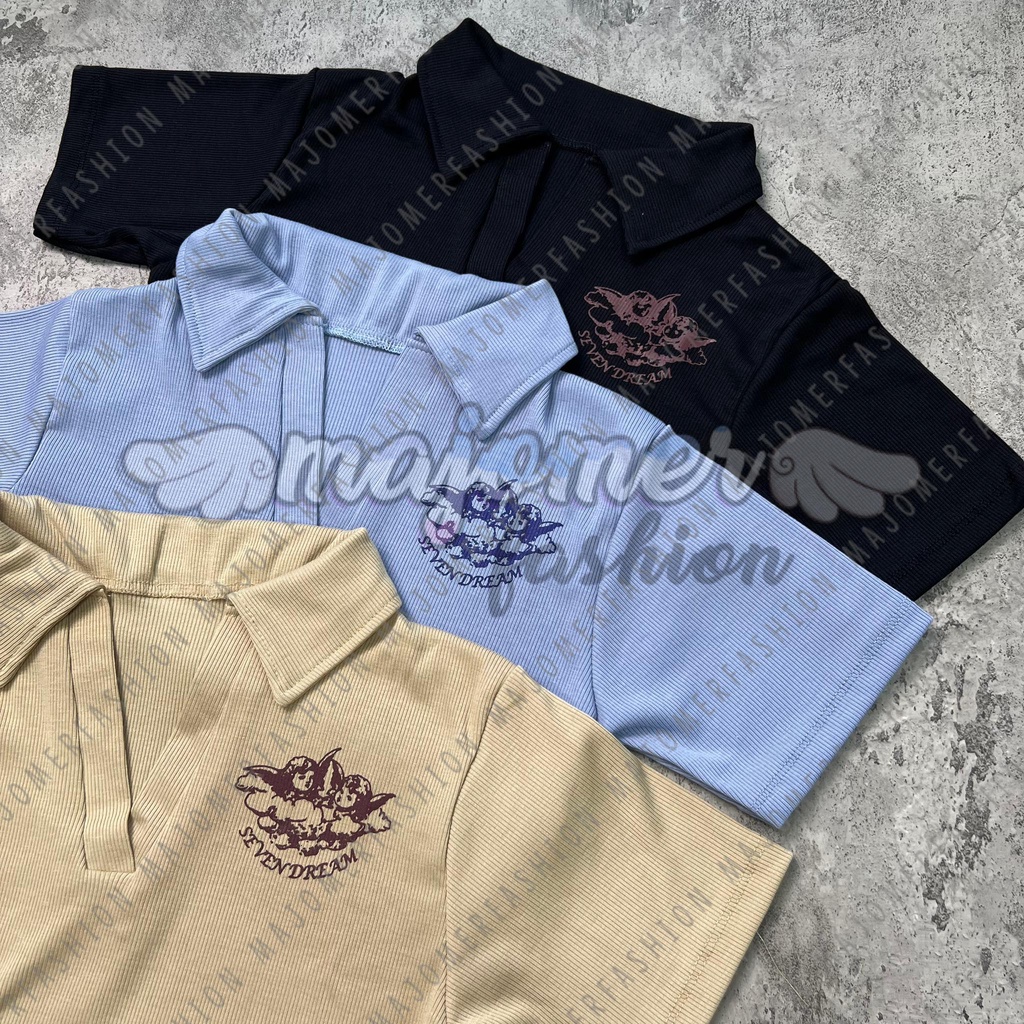 MAJOMER | SEVEN DREAM POLO CROP TOP - KOREAN VNECK RIB CROP TOP