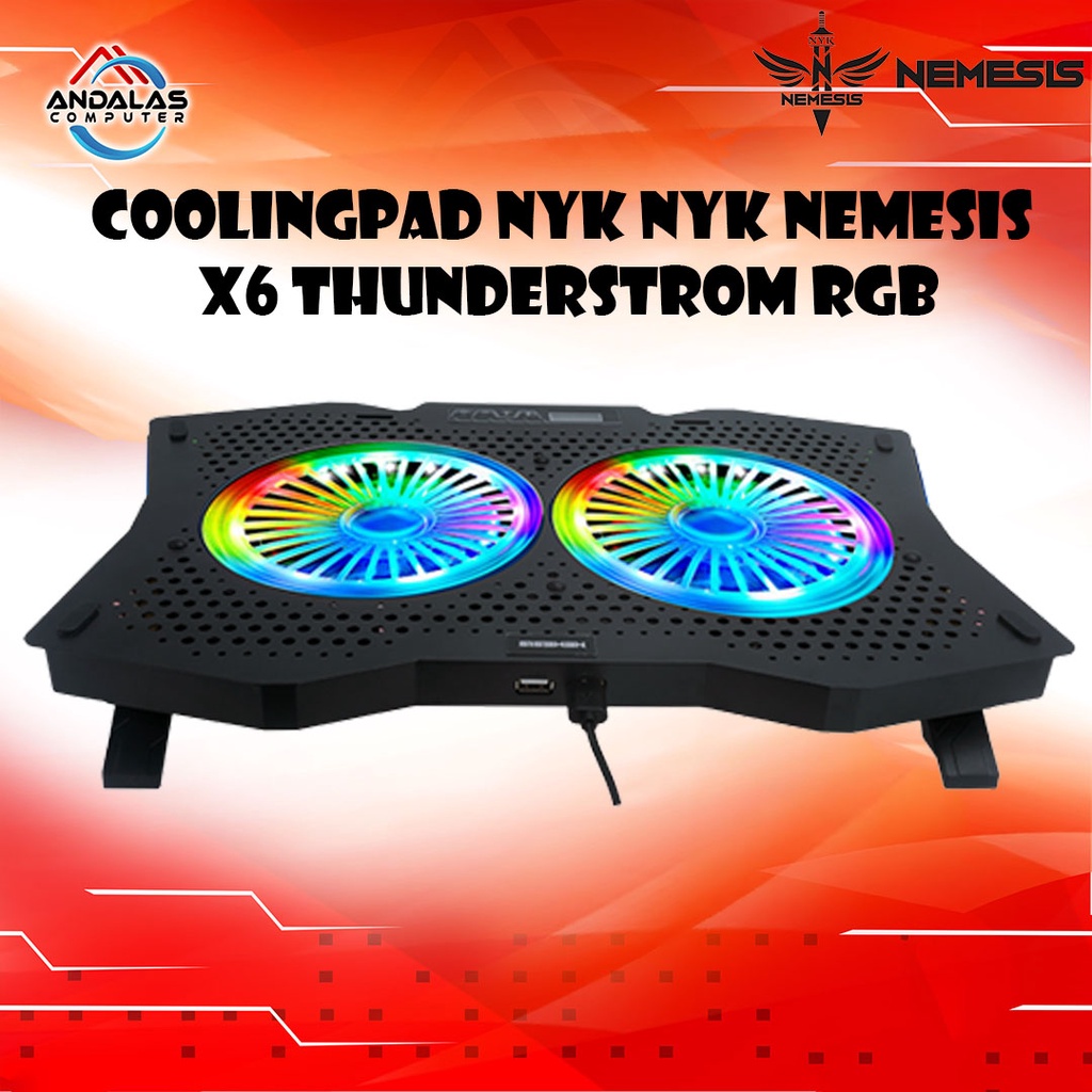 Cooling pad COOLER PENDINGIN notebook LAPTOP Gaming Nyk X-6 Thunderstorm rgb 2 fan - Nyk x6