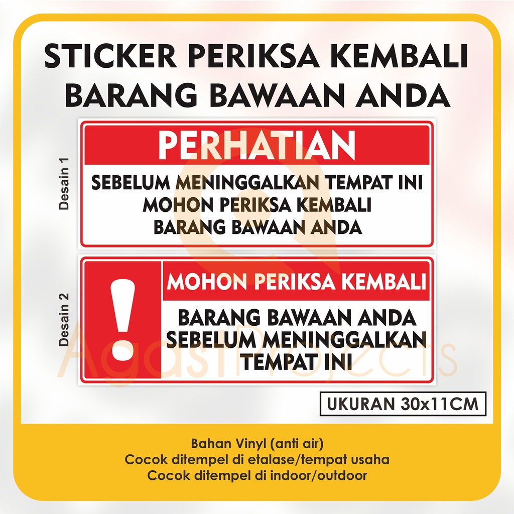 

Stiker Periksa Kembali Barang Bawaan Anda Sticker Anti Air