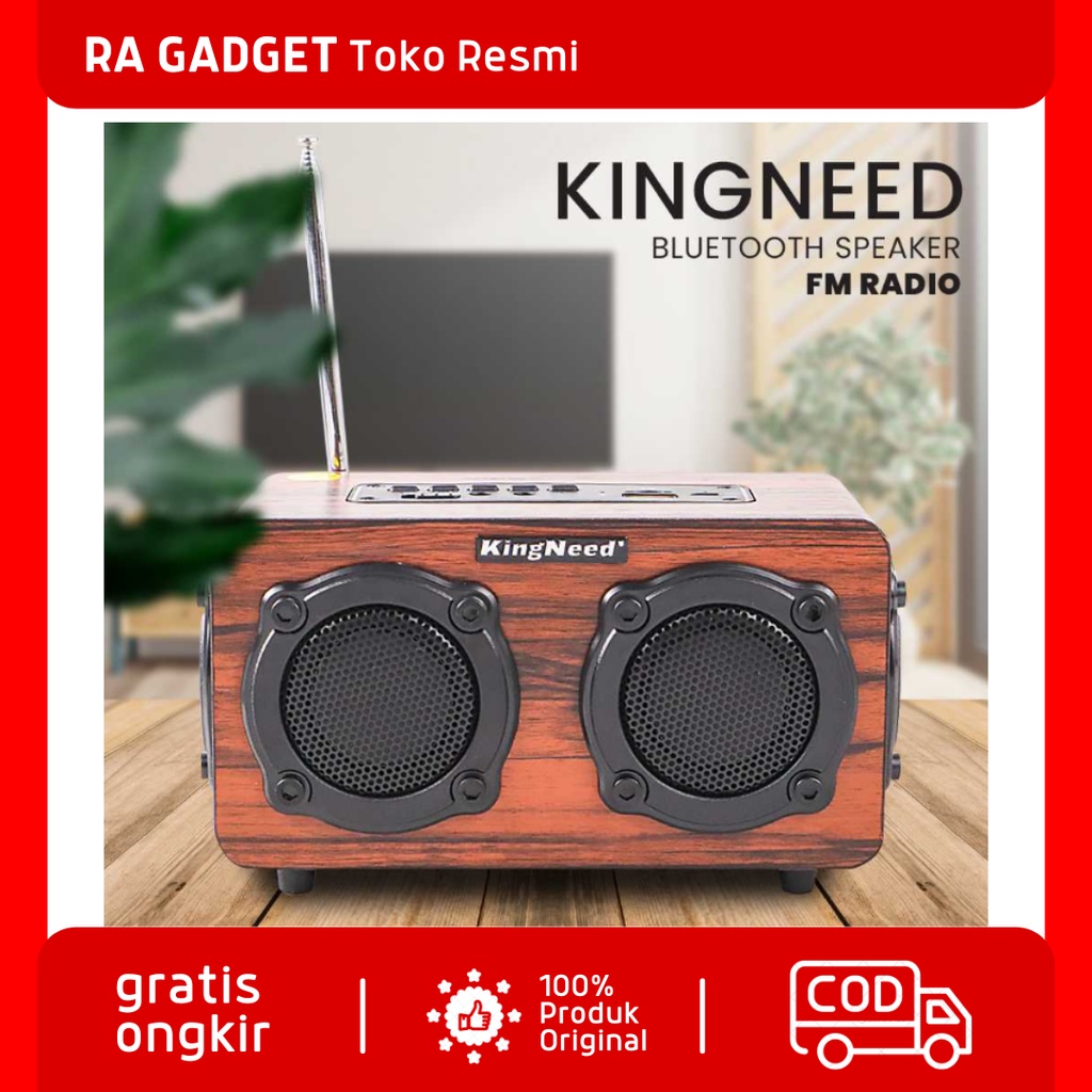 Bluetooth Speaker FM Radio Wood Design Wireless / Speaker Bluetooth bass Besar Aktif Karaoke Robot A