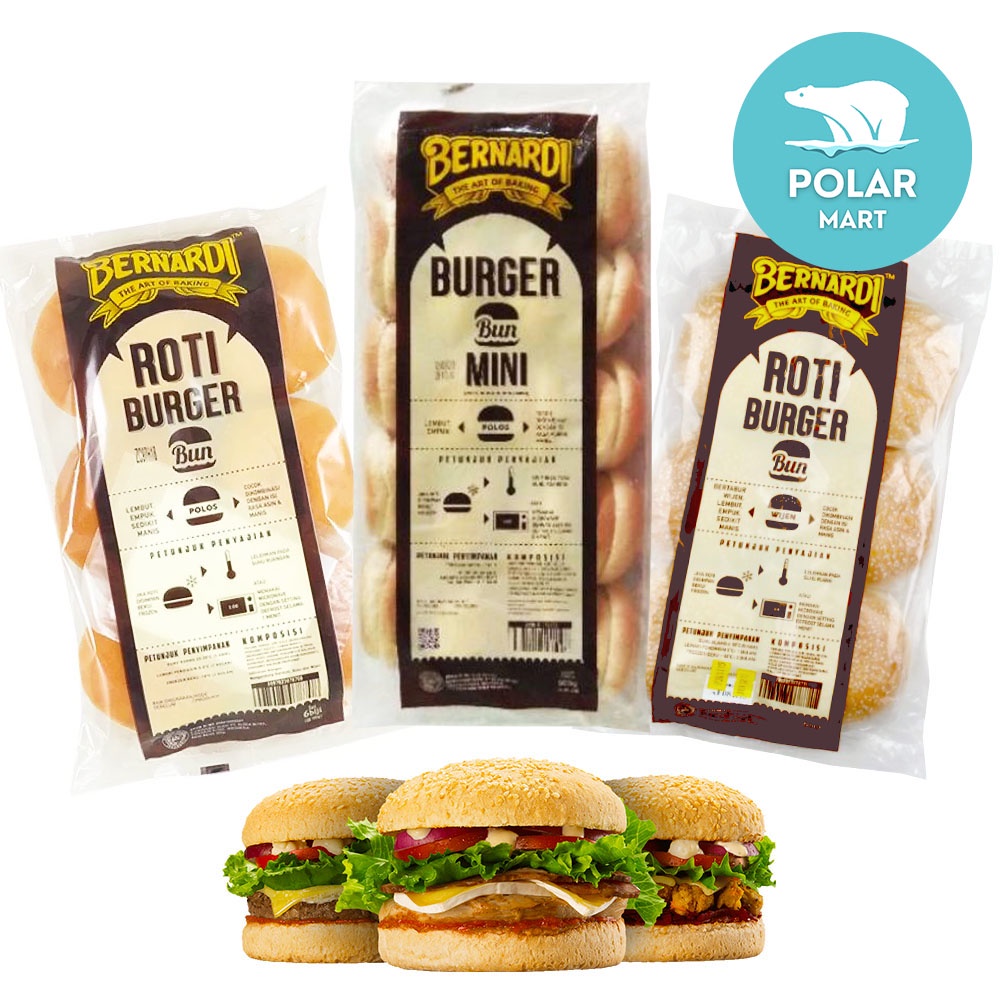 

Bernardi Roti Burger Variasi Polos Original 6pcs, Wijen 6pcs, Mini 20pcs & Mini Wijen 20pcs 300 Gram (FROZEN FOOD BANDUNG)