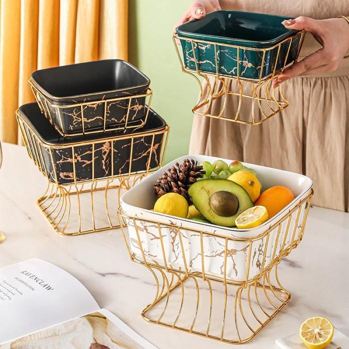 ASHOME Tempat Buah Keramik dengan Kerangka Emas Japanese Series Corak