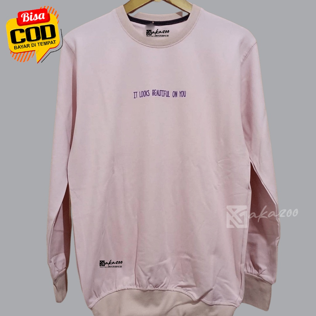 crewneck distro branded pria Sablon it looks beautifulon you Pink Baby crewneck oversize lengan panjang crewneck distro original switer akazoo