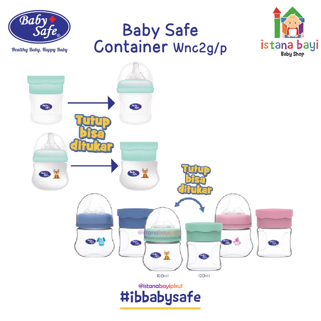 Baby safe Container WNC2G/P - Wadah Asi MPASI /Botol susu 2 in 1 - Botol susu serbaguna