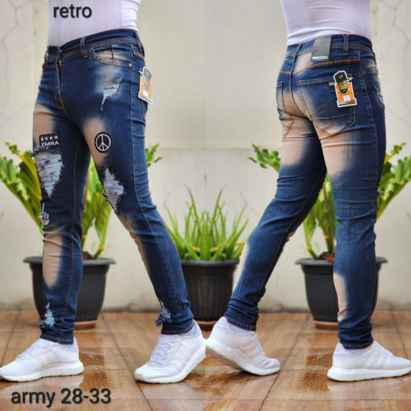 Celana Pria Jeans Bikers Hitam Abu Polos Tanpa Sobek