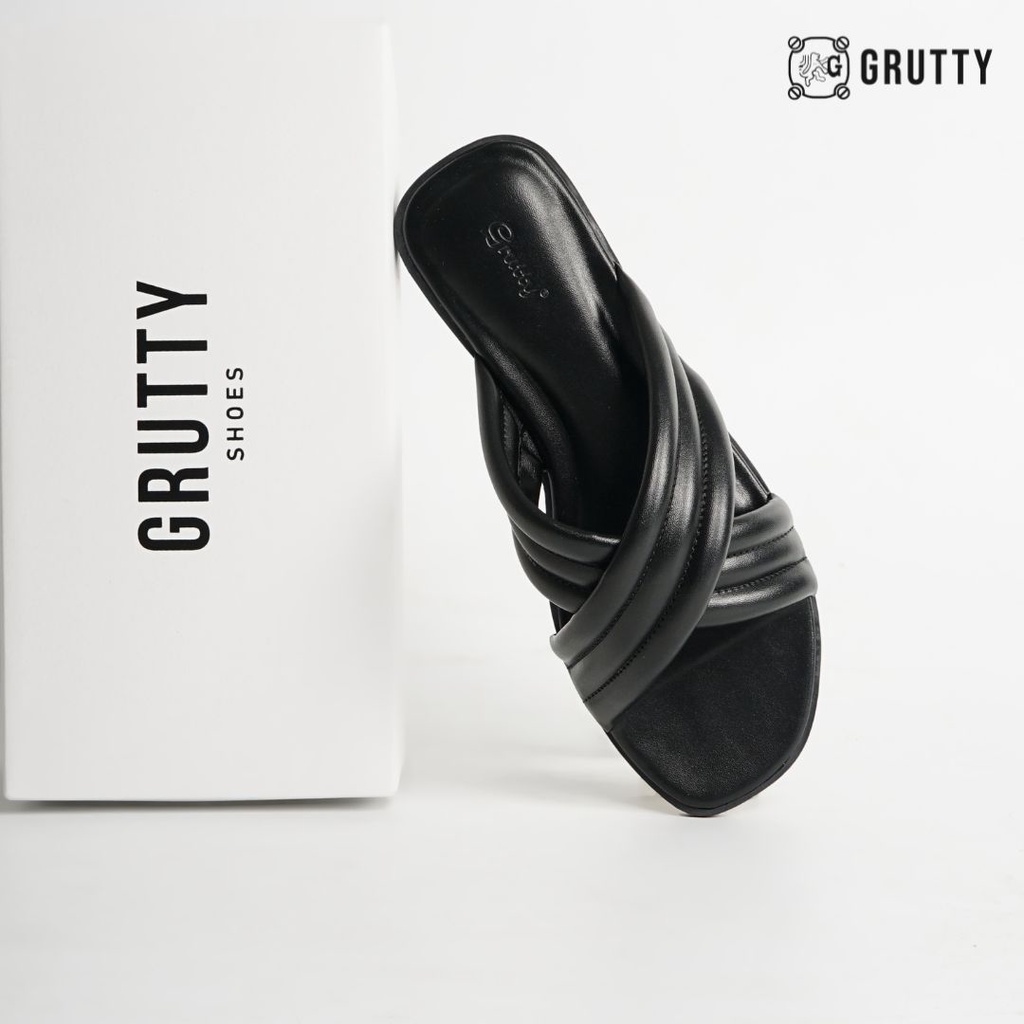 Grutty Sandal Wanita Flat Silang Sendal Teplek Super Comfy Warna Hitam