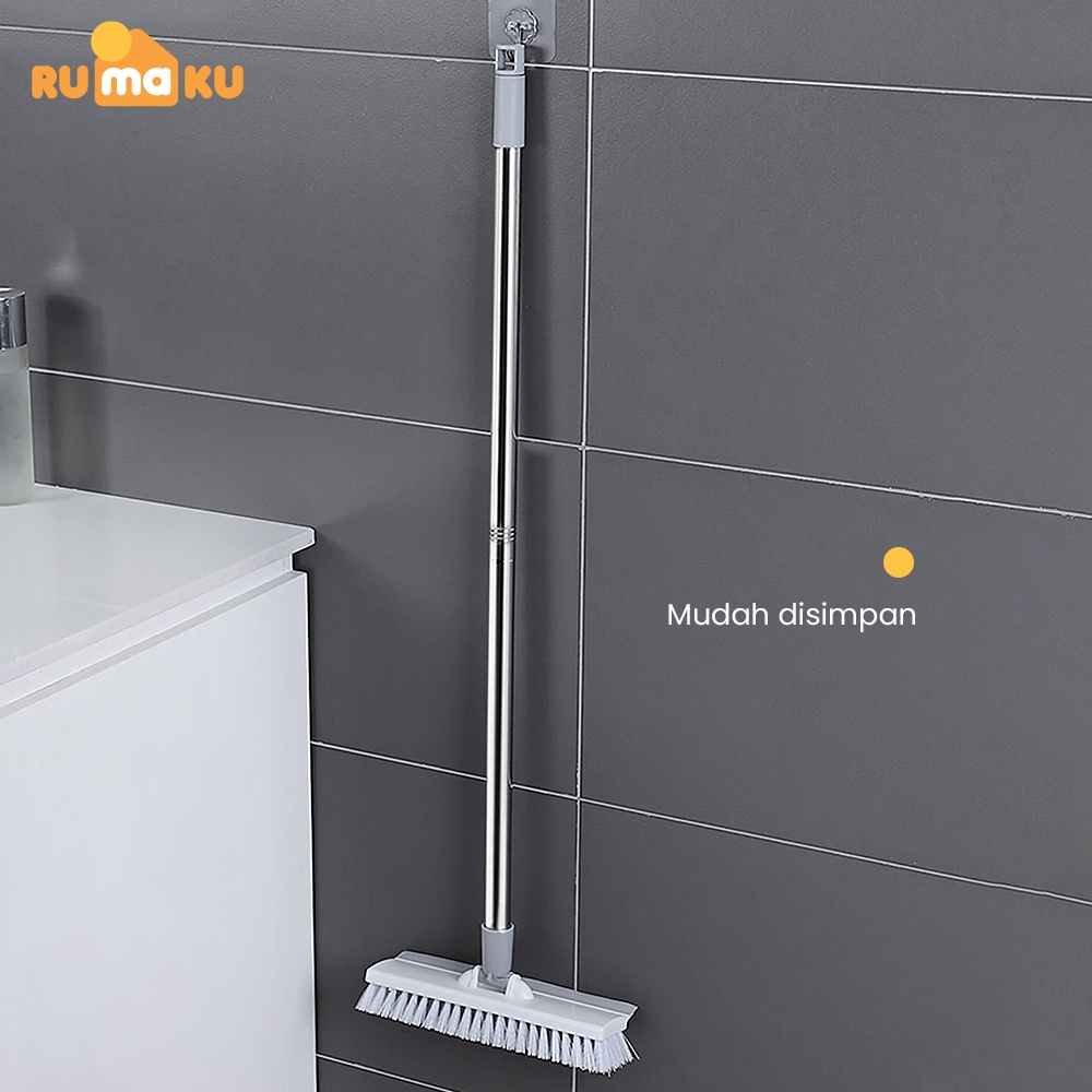 Rumaku Sikat Pembersih Lantai Toilet Kamar Mandi 2 in 1 Praktis Serbaguna Serokan Air Gagang Panjang Warna Putih