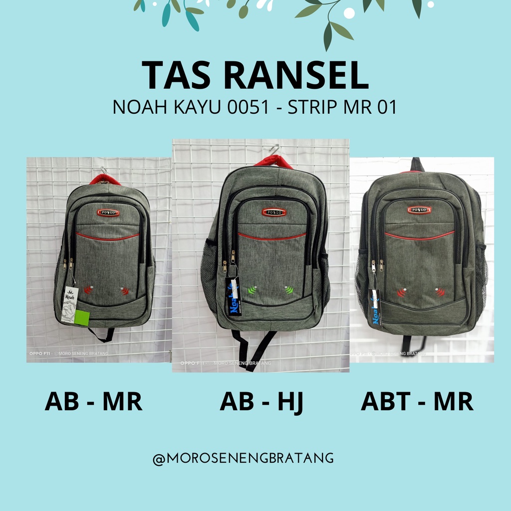 Tas ransel Noah kayu 0051 Strip Merah 01 Sekolah Kantor Kerja Kuliah unisex pria wanita