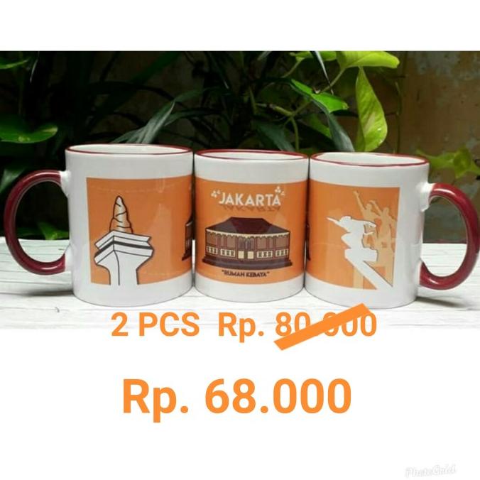 Souvenir pernikahan Cangkir keramik unik 2 pcs warna biru 8x8x9 cm