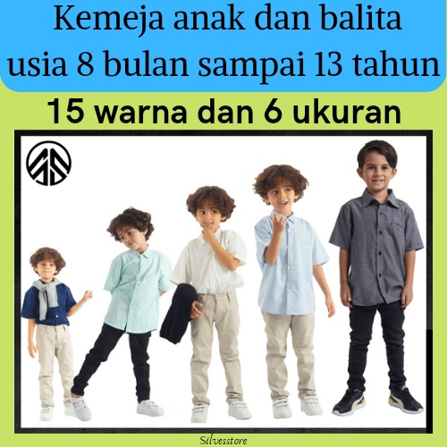 pakaian anak laki-laki kemeja anak polos lengan pendek  pakaian balita kemeja anak usia 2 tahun kemeja anak tanggungan baju anak warna merah maroon hitam putih biru muda navy tosca hijau mint army kuning mustard coksu mocca