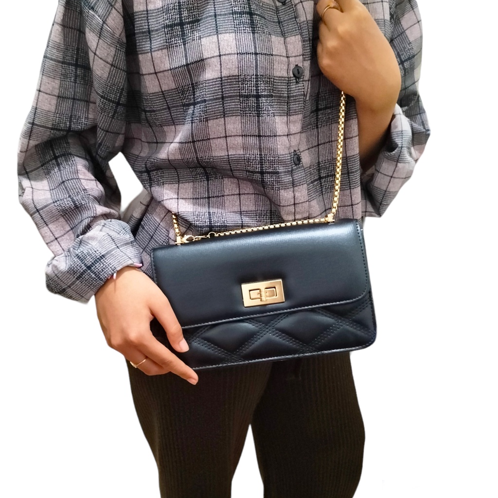 Paket 2 in 1 Tas tali rantai dan dompet wanita tas selempang set dompet kartu polos shoulder bag cewek slingbag kulit sintetis tas pesta bahu cewe
