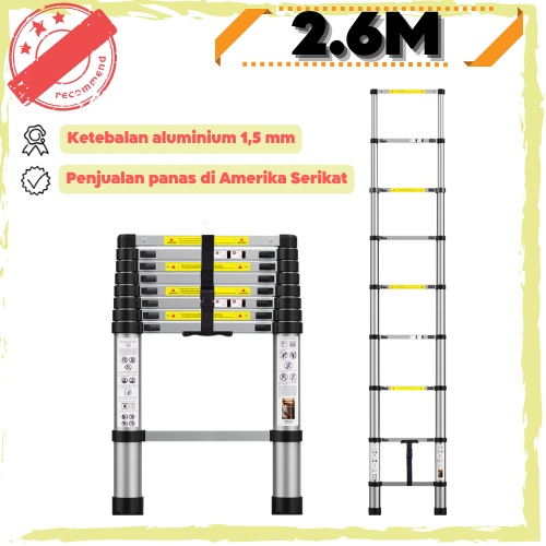 BOWEITI Tangga Lipat Aluminium Teleskopik 2.6M Single Telescopic Ladder 2.6 M