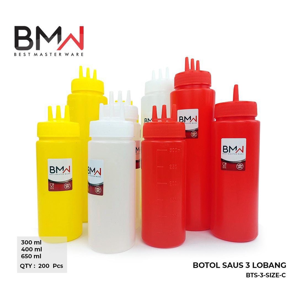 BOTOL SAUS 3 LUBANG botol Kecap Sambal Mayonaise - BMW Wadah Bumbu saos kecap 300ml/400ml Plastik