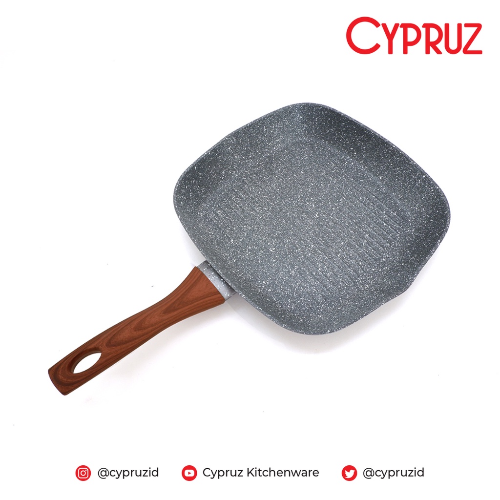 Grill Pan Marble Induksi Gagang Kayu/ Alat Pemanggang/ BBQ Grill / Barbeque grill