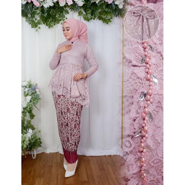 Set Blouse Tunik Nayla Brokat Kombinasi Payet Mutiara / Set Kebaya Pesta / Kebaya / Stelan Kebaya Kondangan / Kebaya Brokat / Stelan Kebaya Wanita /Kebaya Modern / Stelan Kebaya Lamaran