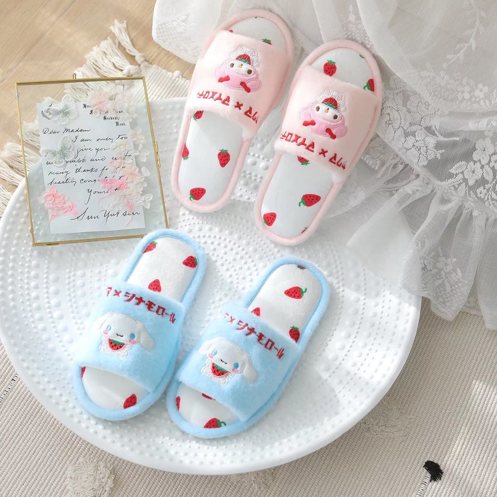 SANDAL RUMAH CINNAMOROLL MELODY KUROMI HELLO KITTY POMPOMPURIN POCHACCO DOG ALAS STROBERI STRAWBERRY SEPATU KAMAR IMPOR