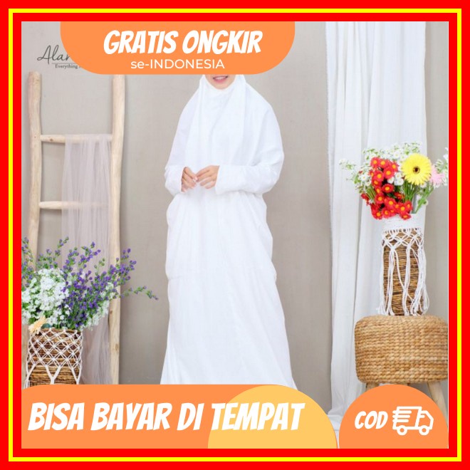 Mukena Dewasa Jumbo Terbaru 2022 Putih Polos Resleting Dagu 2 In 1 Silky Premium Mewah Santri Mekena
