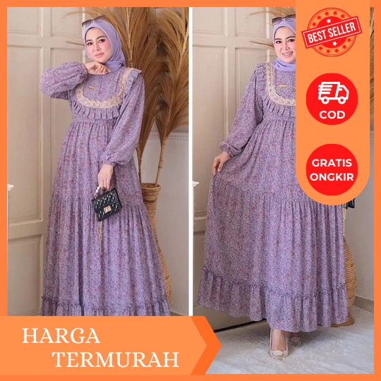 Gamis Terbaru Dewie One Set Dress Wd Tersedia M L Xl Xxl Dapat Inner Dan Outer Wanita Bahan Crinkle 