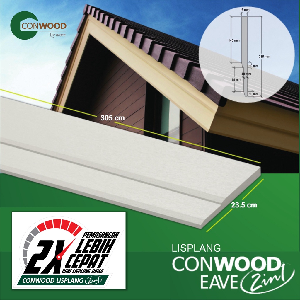 Conwood Eave 2 IN 1 (235 x 3050 x 16 mm) Lisplang Fiber Cement GRC