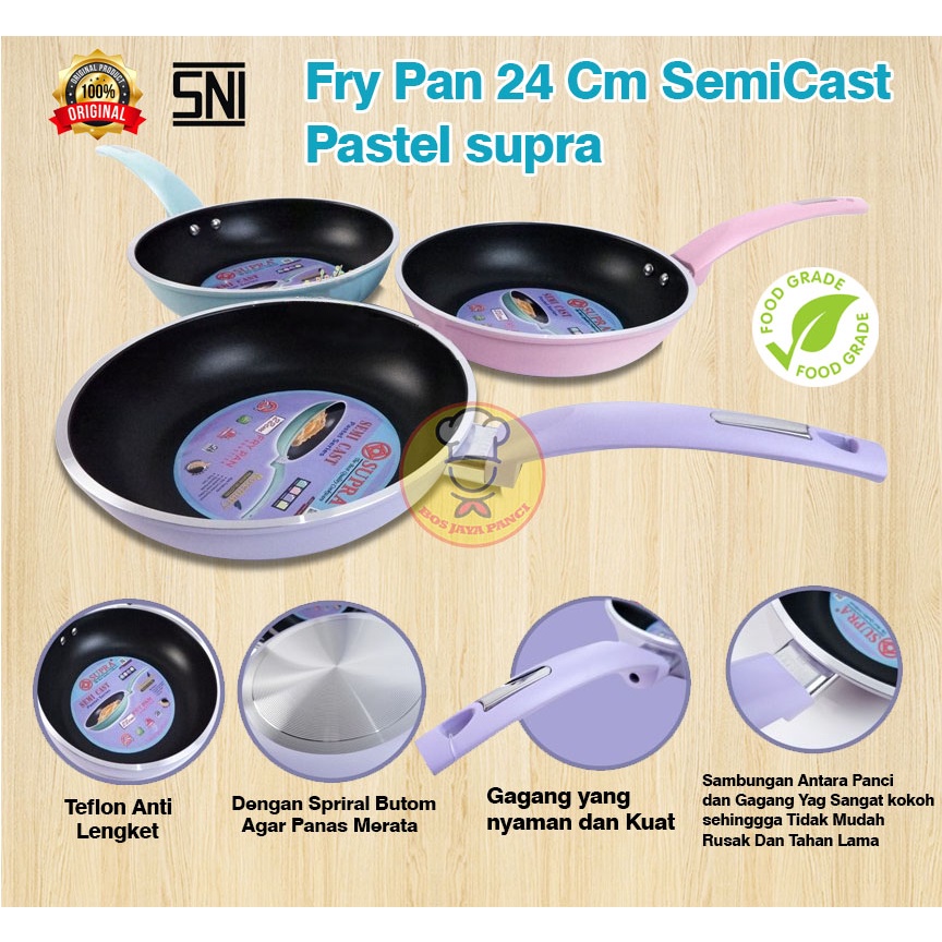 SUPRA Fry Pan Teflon 24cm Steincookware Semicast Pastel Alumunium Stainless steel Anti Lengket