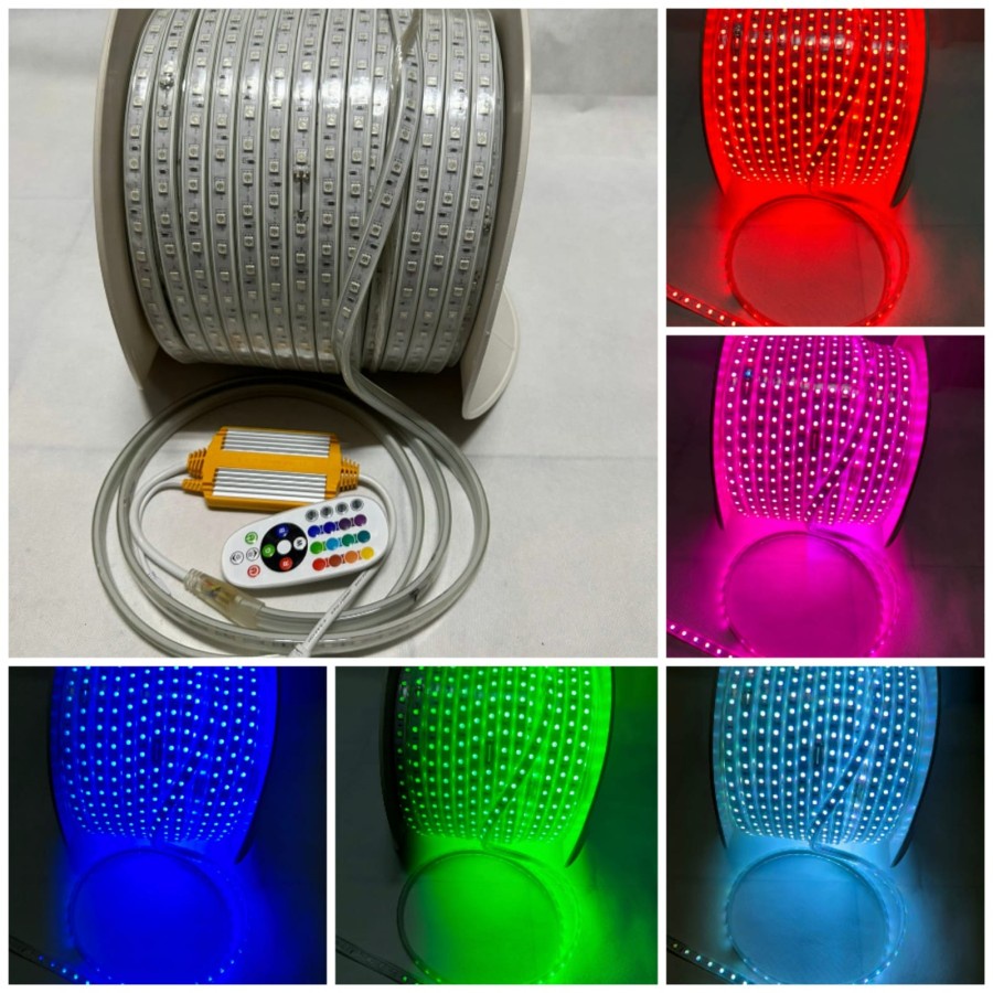 LAMPU LED STRIP SELANG RGB 5050 4 PIN 220V RGB KOMPLIT REMOT 10METER