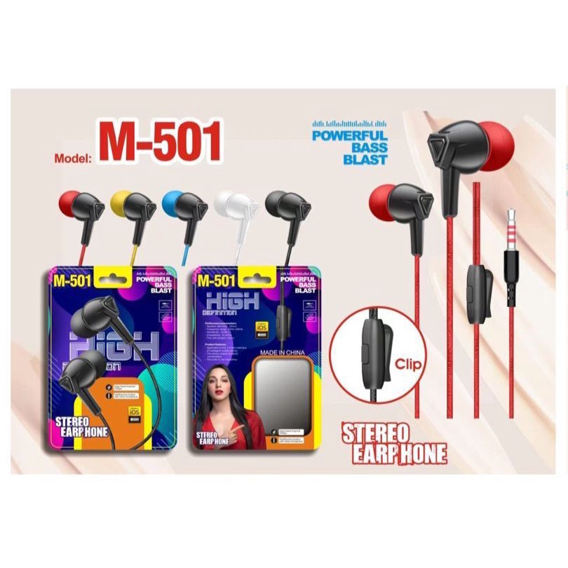 Handsfree stereo + mic M-501Headset stereo Earphone Extra bass M501 BY MINIGO