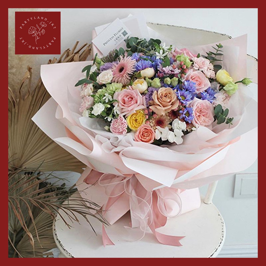 BI Color White Cellophane Flower Wrapping Paper Waterproof Paper Kerts Buket Bunga Korean Wrapping Florist Material Hand Bouquet Kertas Bunga