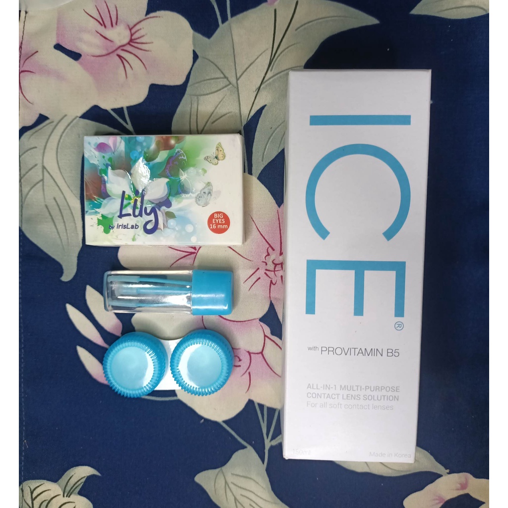Paket Softlens Irislab Lily Normal Dia 16mm + Air Softlens Ice 150ml + Pinset + Lenscase / Softlens Lily