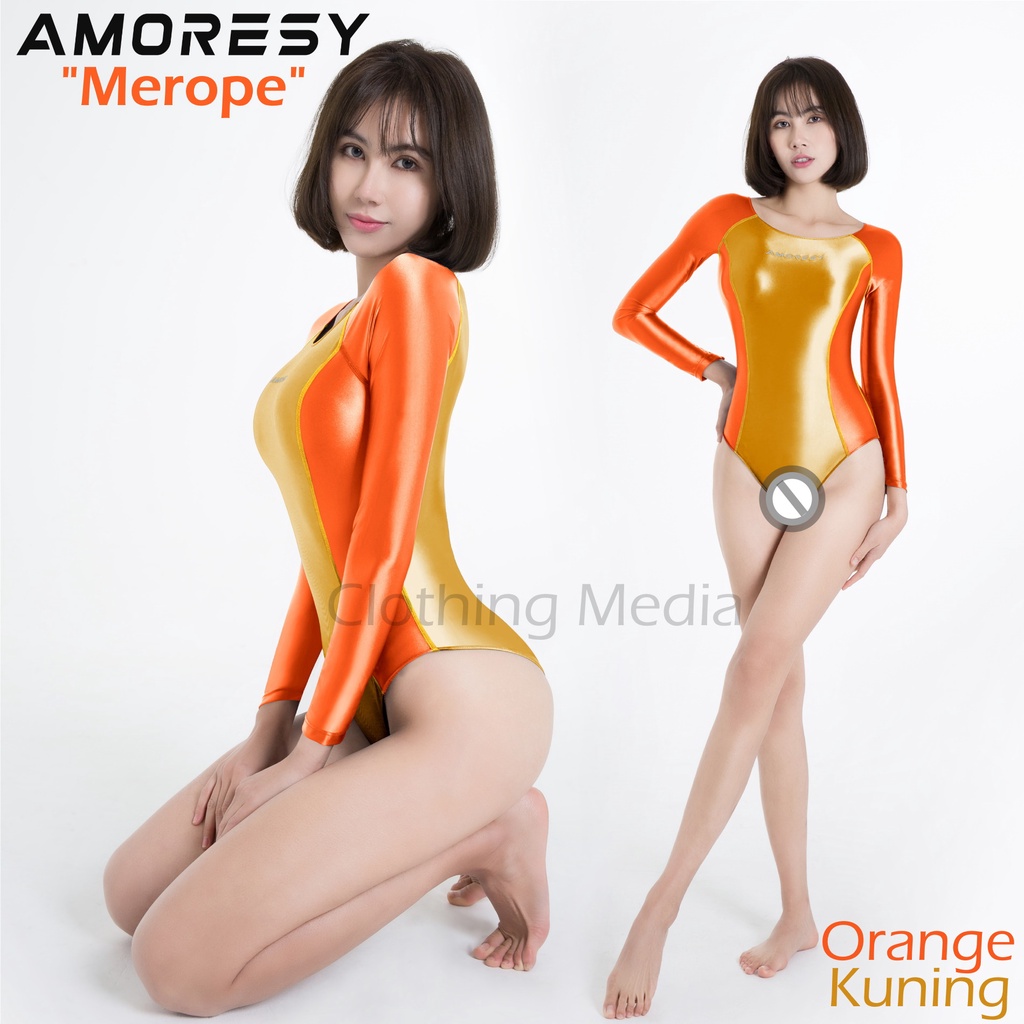 AMORESY Bodysuit Baju Leotard Lengan Panjang Premium Cosplay Suit Glossy Silky