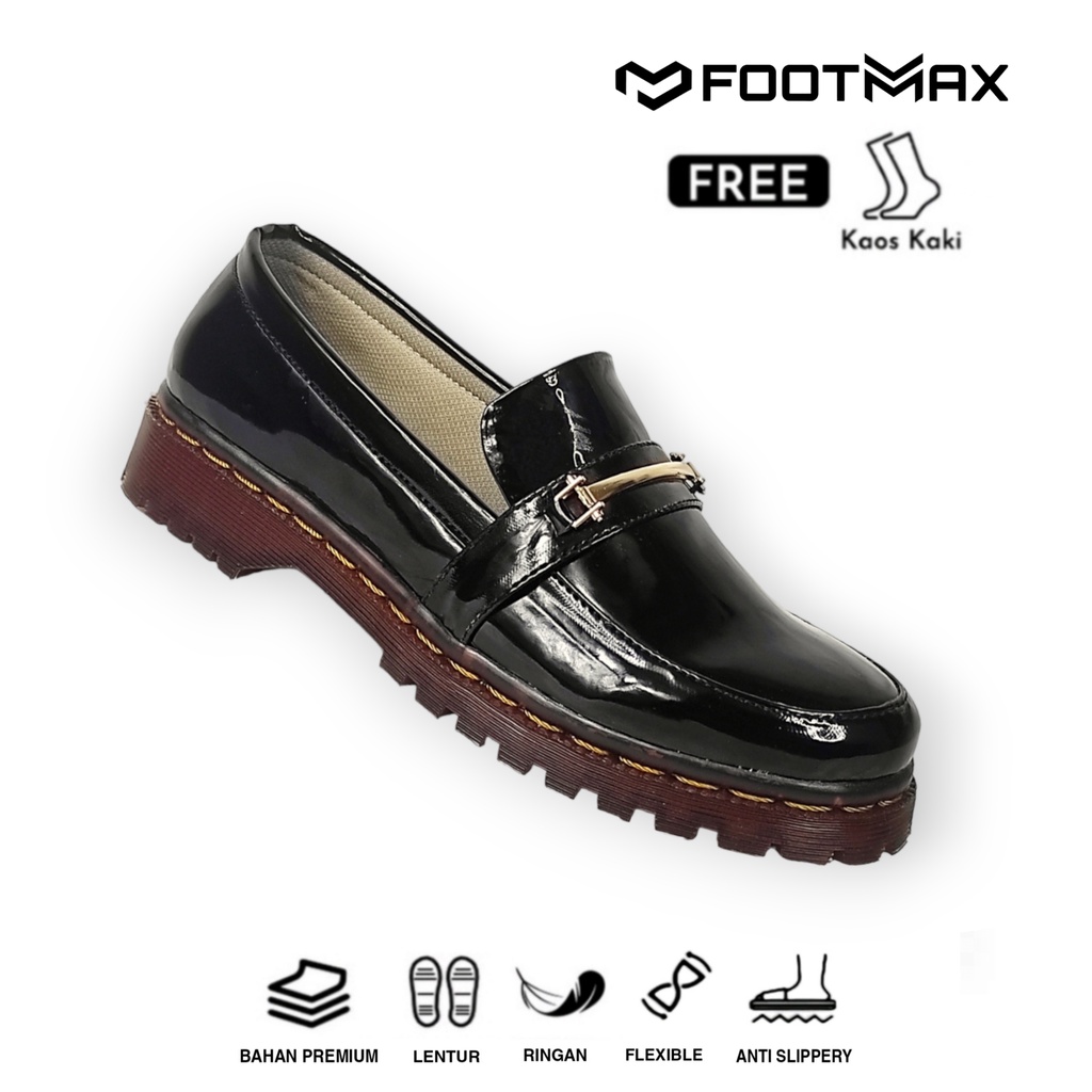 Sepatu Docmart Wanita Hitam Kilap Sepatu Kerja Wanita Casual Formal Sepatu Wanita Loafer Slip On Termurah