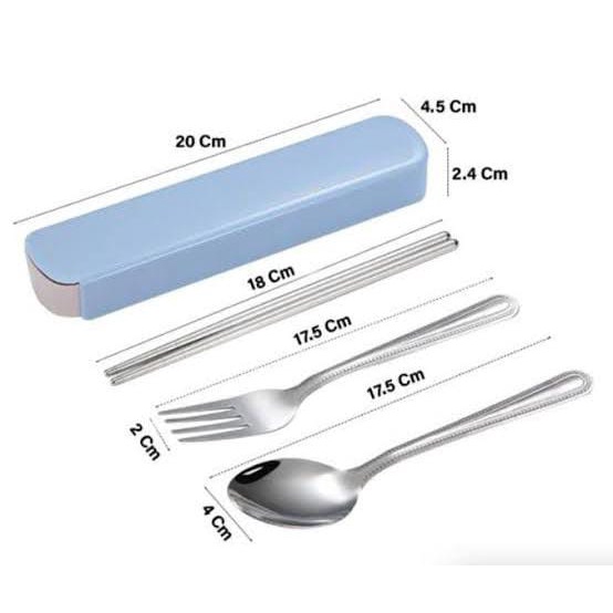 STV Set Alat Makan Travel Korea Kotak Sendok Garpu Sumpit Stainless Steel Cutlery Box 3in1 Travelling