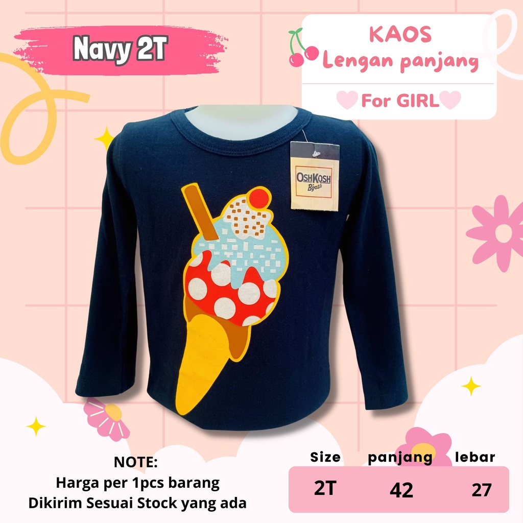 KAOS Oblong Lengan Panjang Anak Cewek Usia 1 -  5 Tahun atasan anak perempuan adem kaun motif lucu kaos