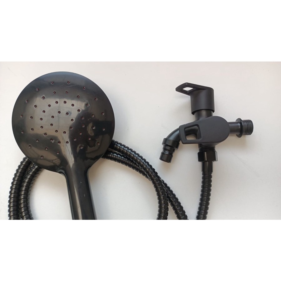 PAKET HAND SHOWER HITAM SHOWER MANDI DAN KRAN DOUBLE HITAM