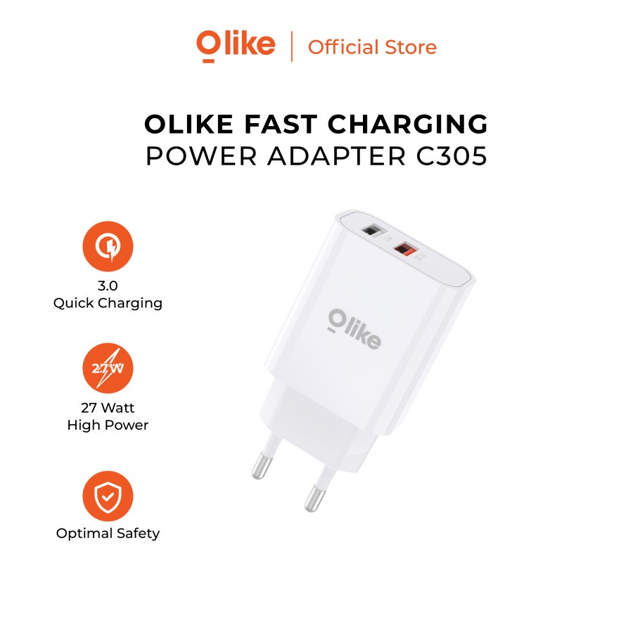 OLIKE Kepala Charger Dual USB Adapter FAST QUICK Charger 3.0 27W C305