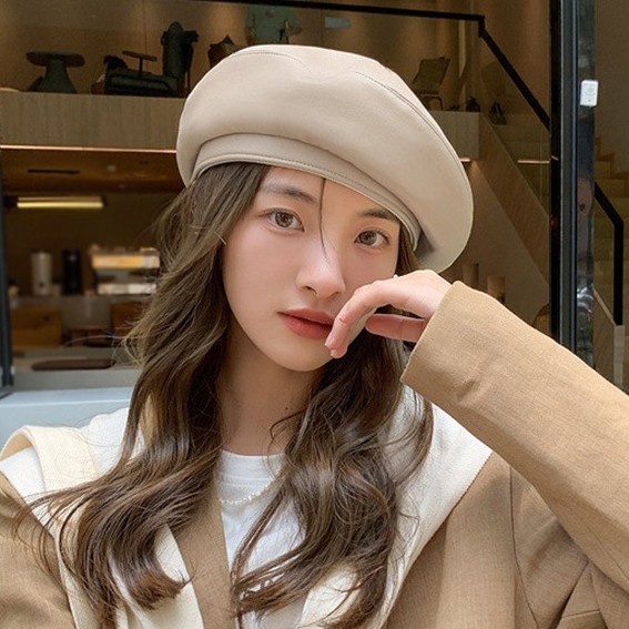 Terlaris Topi Baret Beret Kulit Pu Leather Korea Import