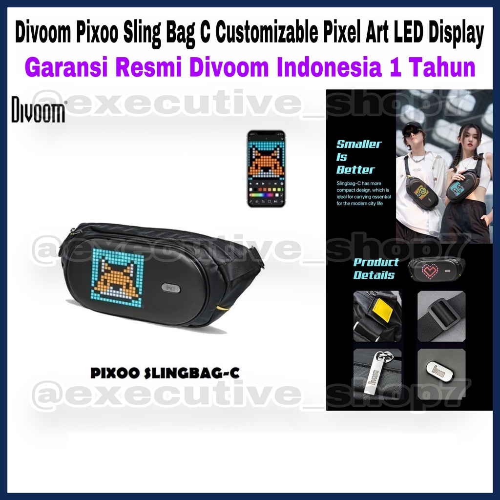 Divoom Pixoo Sling Bag C Customizable Pixel Art LED Display - Garansi Resmi Divoom Indonesia 1 Tahun