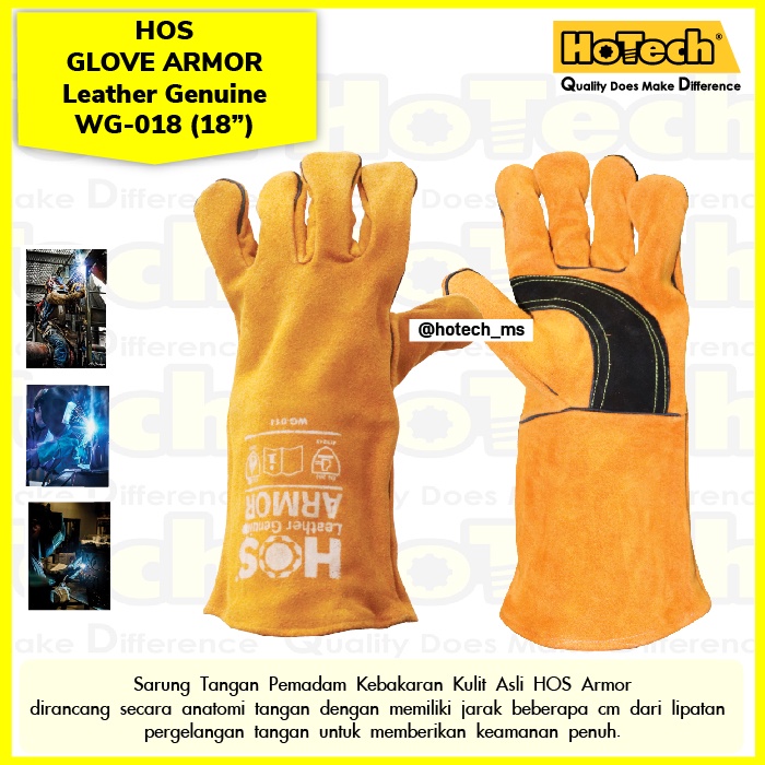 Sarung Tangan Las 18" | HOS | Safety Welding Glove Leather Genuine 18" | Safety Leather Welding Glov