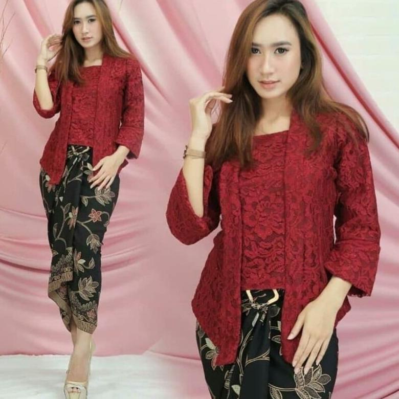 Bayar Ditempat SETELAN KEBAYA KUTUBARU BRUKAT 7/8 WISUDA MODERN SIZE S-XXXL/ ROK BATIK/ ATASAN KEBAY
