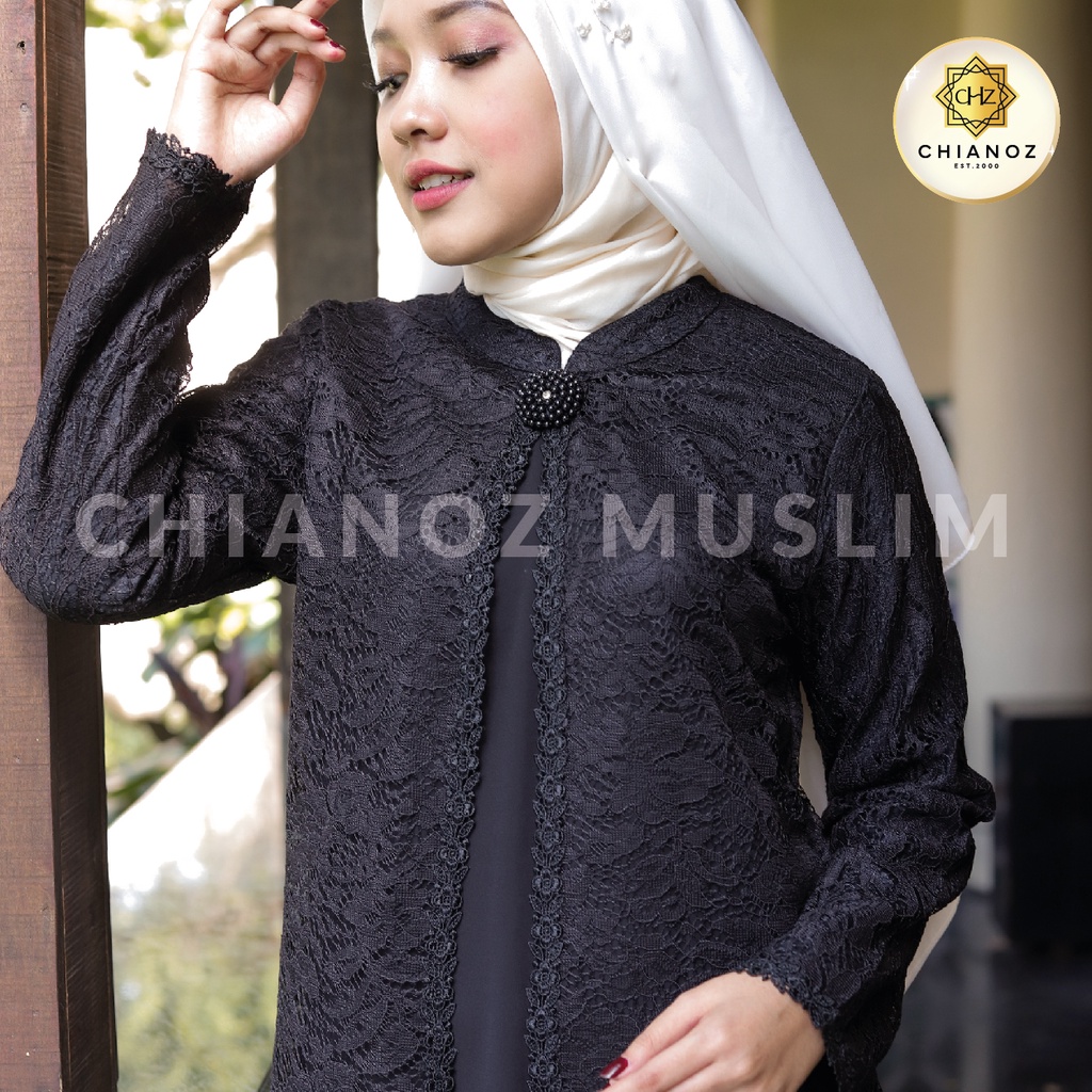 CHIANOZ Gamis Hitam Mewah Nagita Dress FULL Brukat Renda Baju Lebaran Umroh Haji Manasik Pesta Akad 500 126