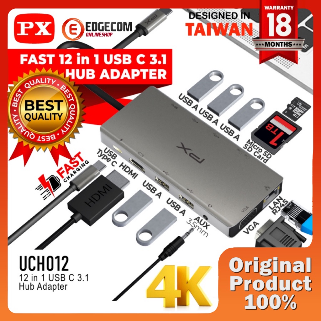 Type-C 3.1 to HDMI LAN SD/Micro SD 3.5mm 12in1 Converter PX UCH012