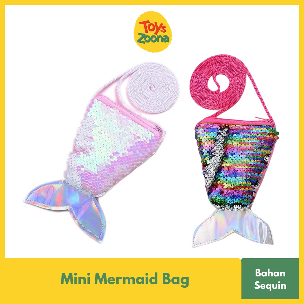 ToysZoona Mini Mermaid Bag / Tas Selempang / Kalung Mutiara Anak / Aksesoris Anak Set / Sequin Mermaid